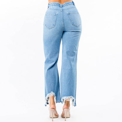 HIGH WAIST DISTRESSED WIDE LEG JEANS