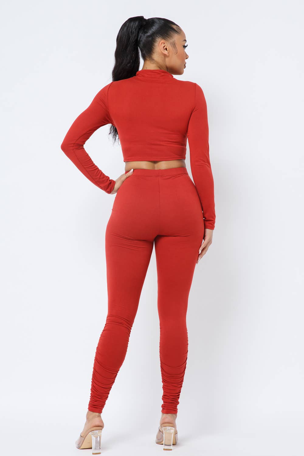 Top Ruched Legging Set: Eggplant