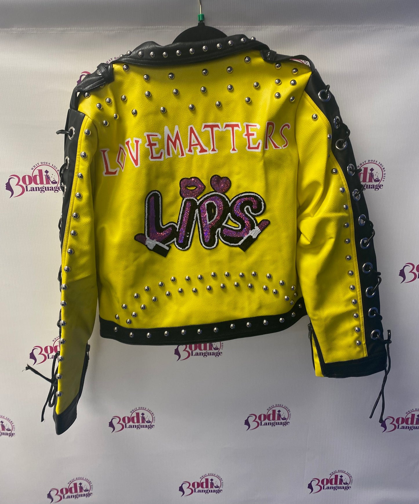 Plus size faux leather grommets jacket Yellow/black