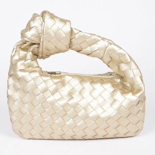 Faux Leather Braided Zip Bag: Gold 3AM BY H&D ACCESSORIES