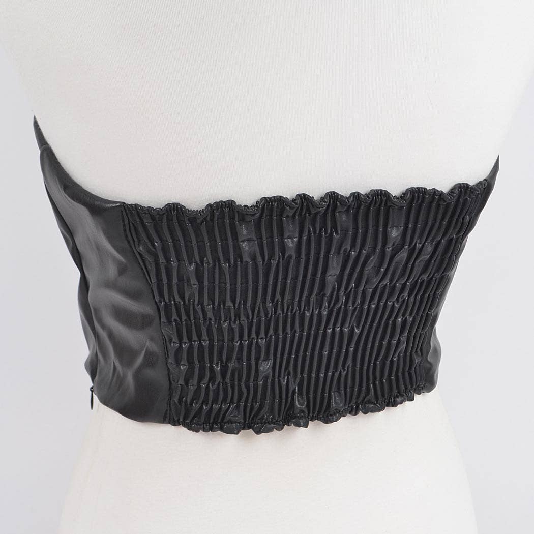 Faux Leather Stretch Tube Top: Black-OS