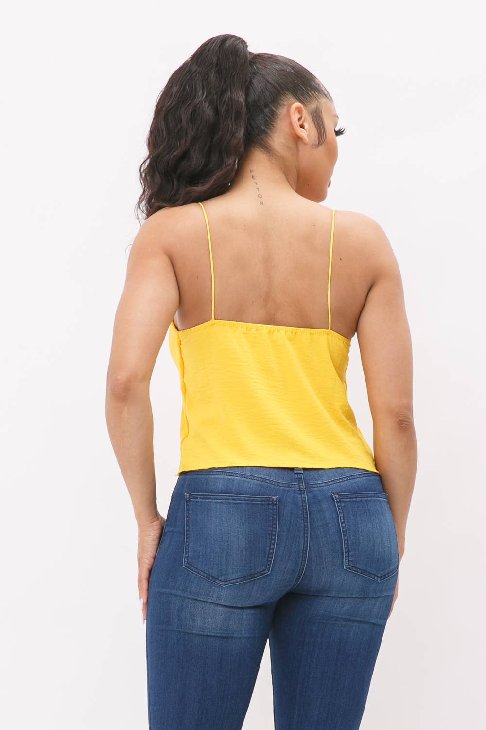 Cowl Neck Spaghetti Strap Cami Top: Yellow