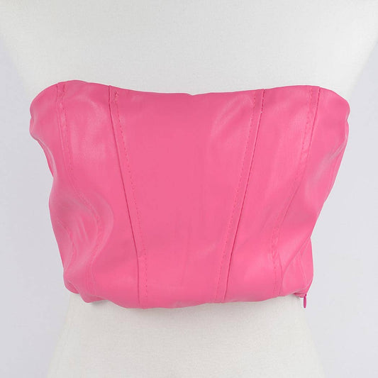 Faux Leather Stretch Tube Top: Fuchsia-OS