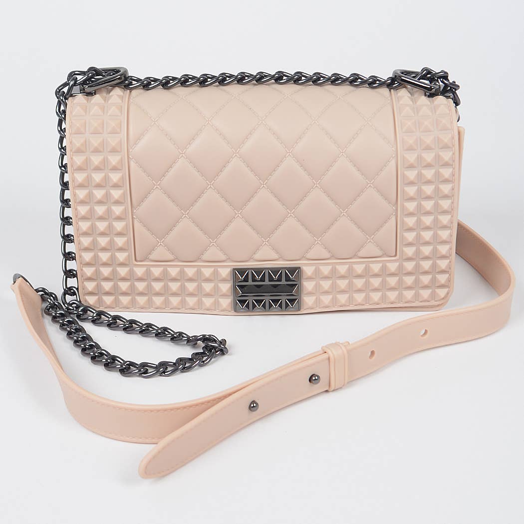 Studded Monotone Clutch: Nude