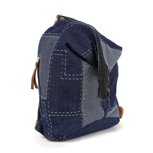 Patchwork Denim Fashion Backpack: Blue