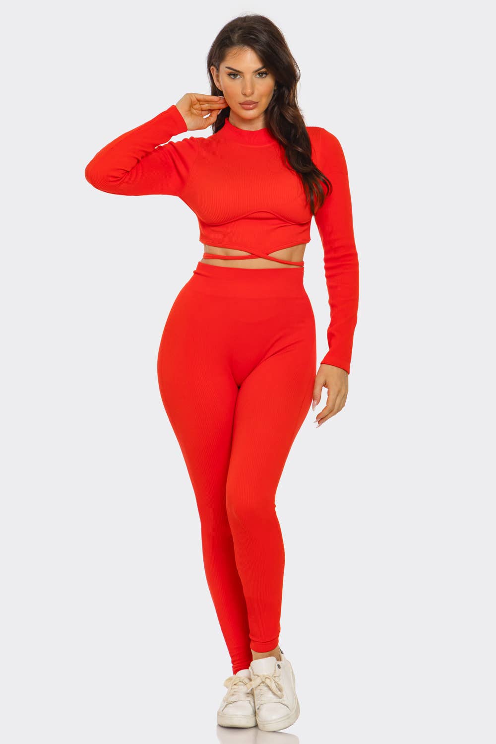 Plus Top And Legging Set: Red Orange