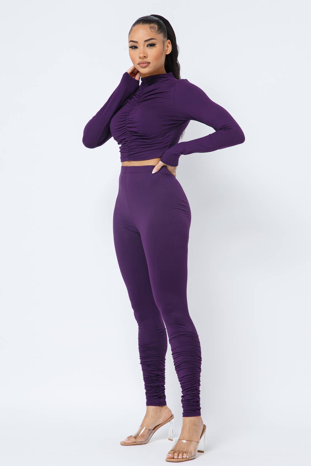 Top Ruched Legging Set: Rust