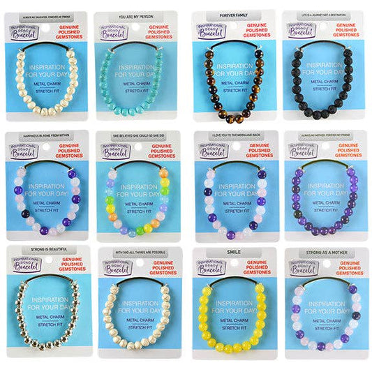 Novelty Closeout - Inspirational Bead Bracelet Carded Assortment- 12/Pack
