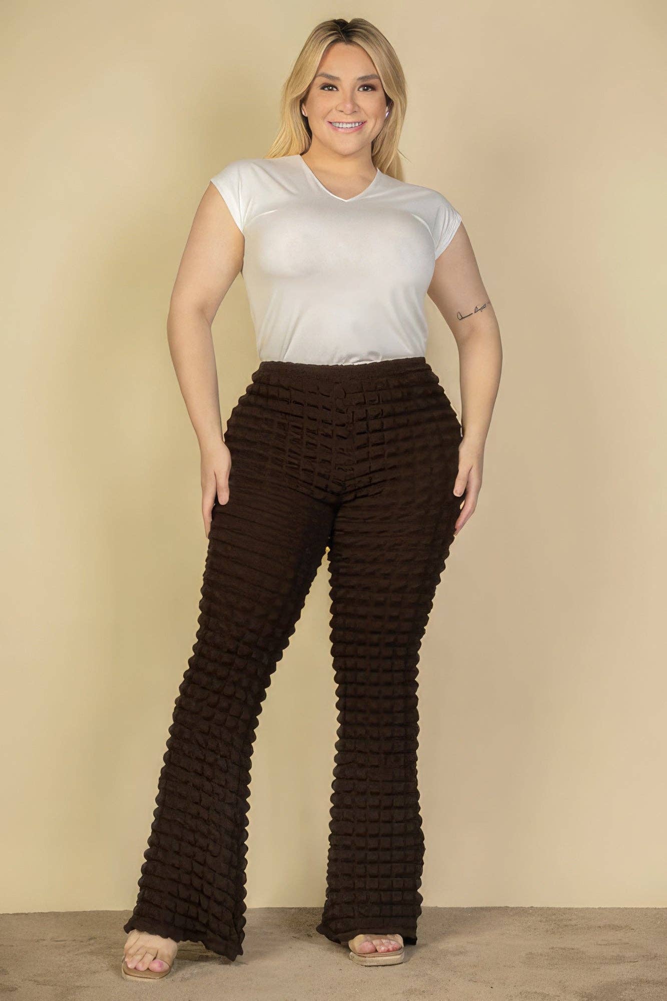 Plus Size Bubble Fabric Flare Pants Bodi Language for Women