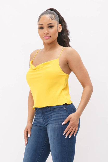 Cowl Neck Spaghetti Strap Cami Top: Yellow