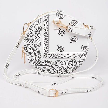 Bandana Round Bag W/wrist Strap: White