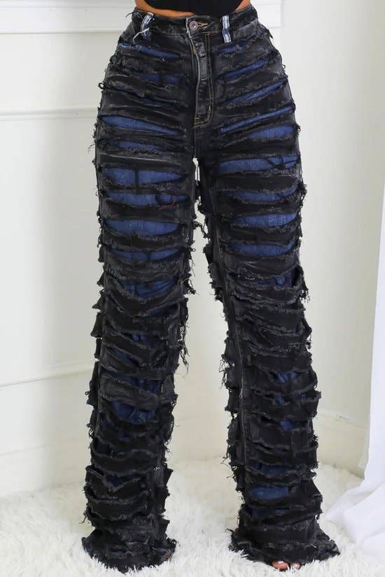 Blue And Black Double Layer Jeans Bodi Language for Women