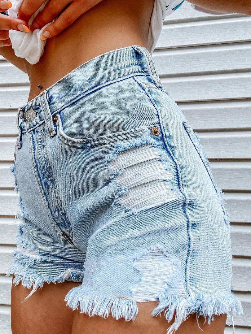 Tourtiwi - Bite Finger Printed Ripped Jeans: Blue / XL