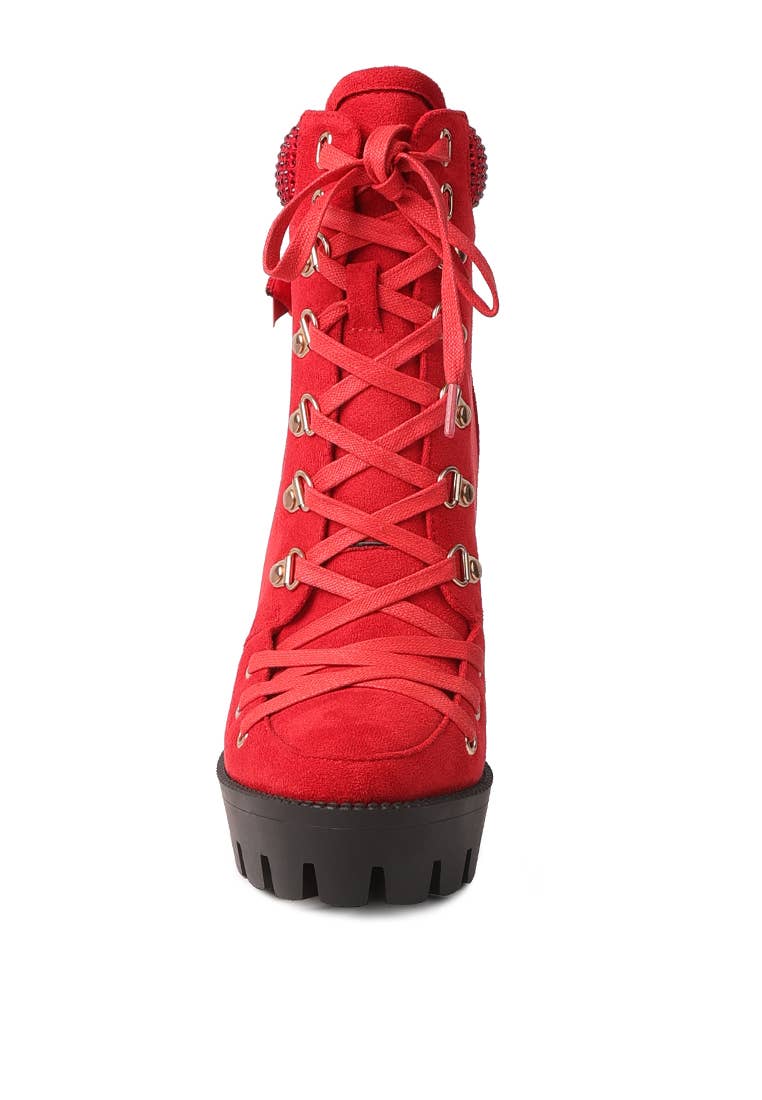 Block Heeled Ankle Boot: Red