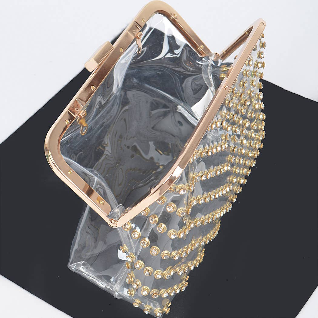 Metal Studded Transparent Clutch: Clear Bodi Language Boutique