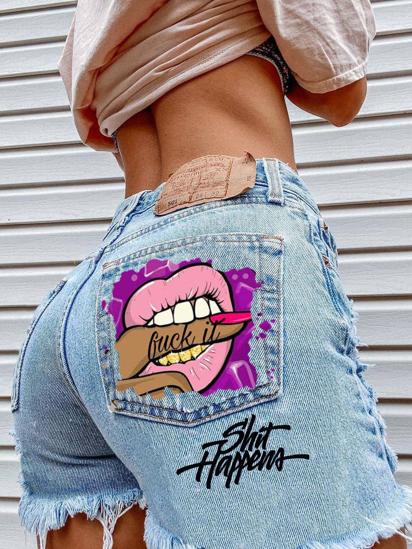 Tourtiwi - Bite Finger Printed Ripped Jeans: Blue / XL