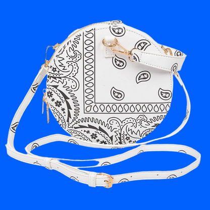Bandana Round Bag W/wrist Strap: White