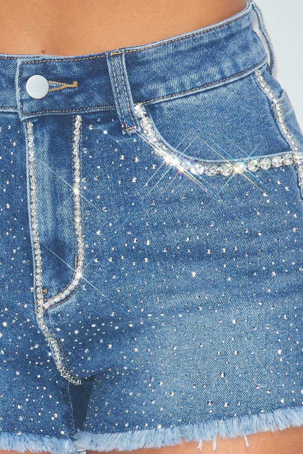 Celebrity Sparkly Rhinestone Denim Jean Shorts - Bodi Language for Women