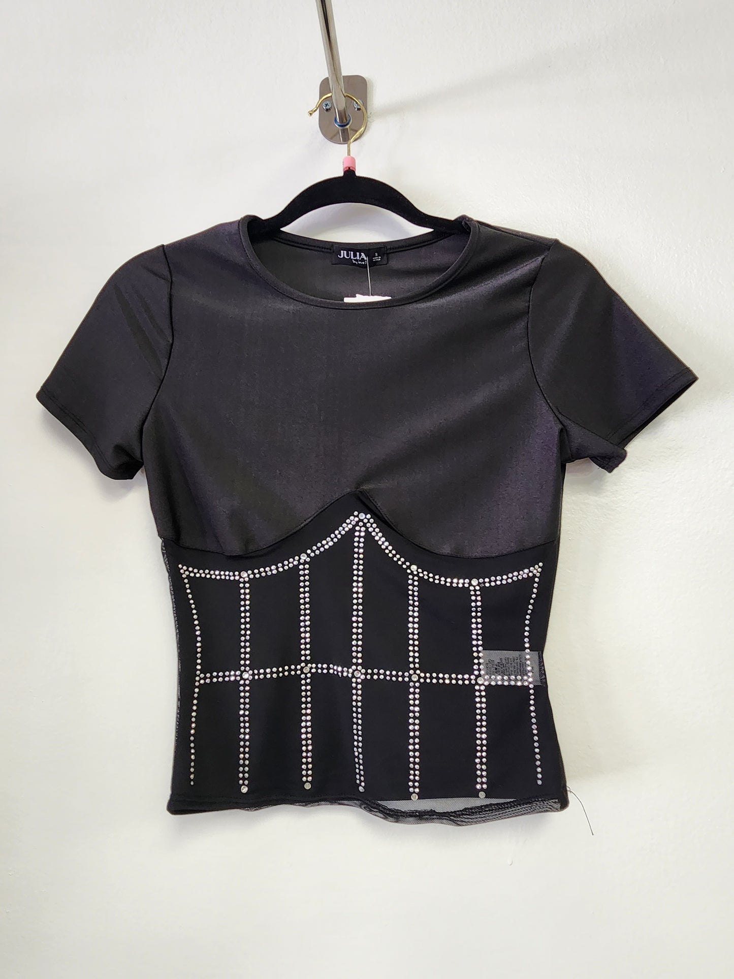 Front Studs Embellished Contrast Mesh Top - Bodi Language for Women