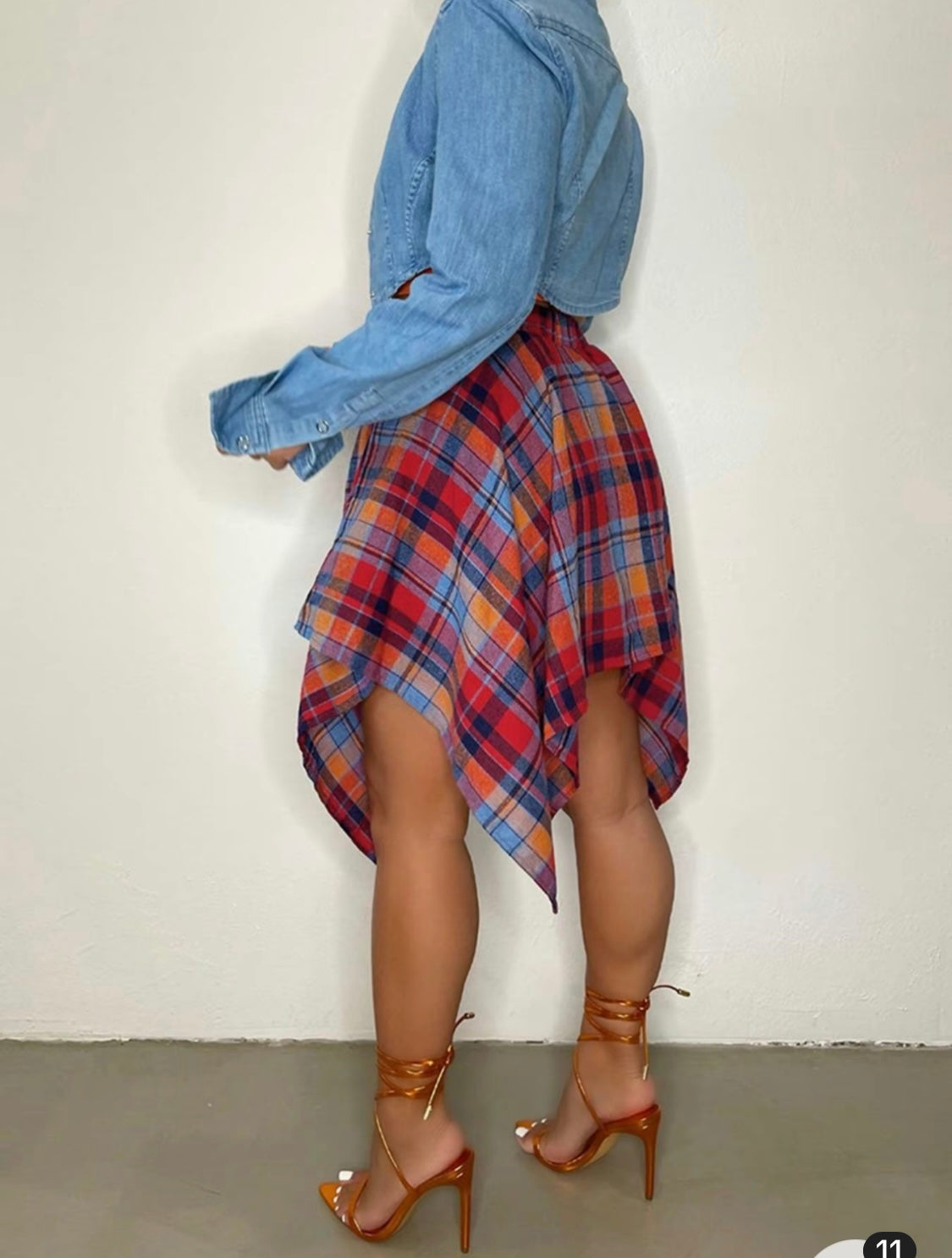 Plaid Asymmetrical Flannel Skirt-Red Bodi Language for Women