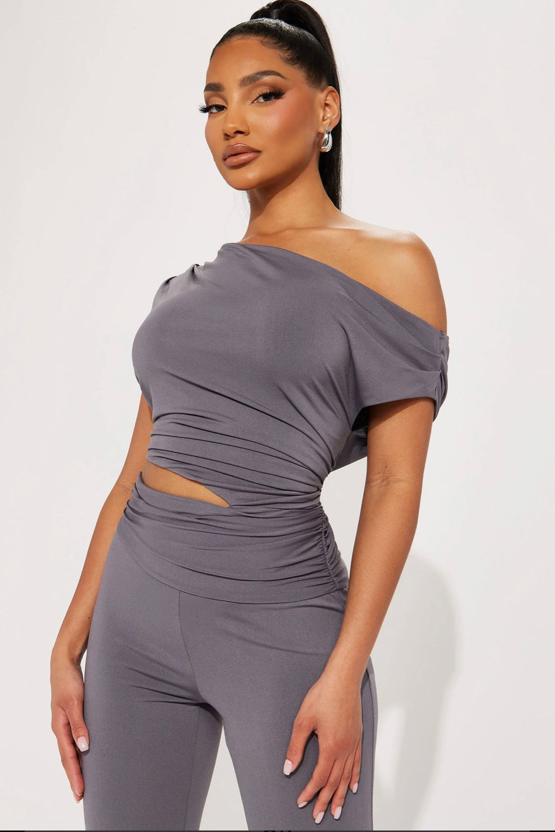 One Shoulder Jumpsuit-Charcoal Bodi Language for Women