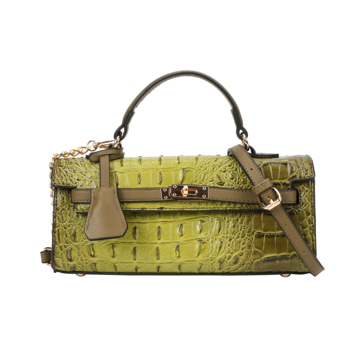 Croc Boxy Satchel Purse-Olive Bodi Language for Women