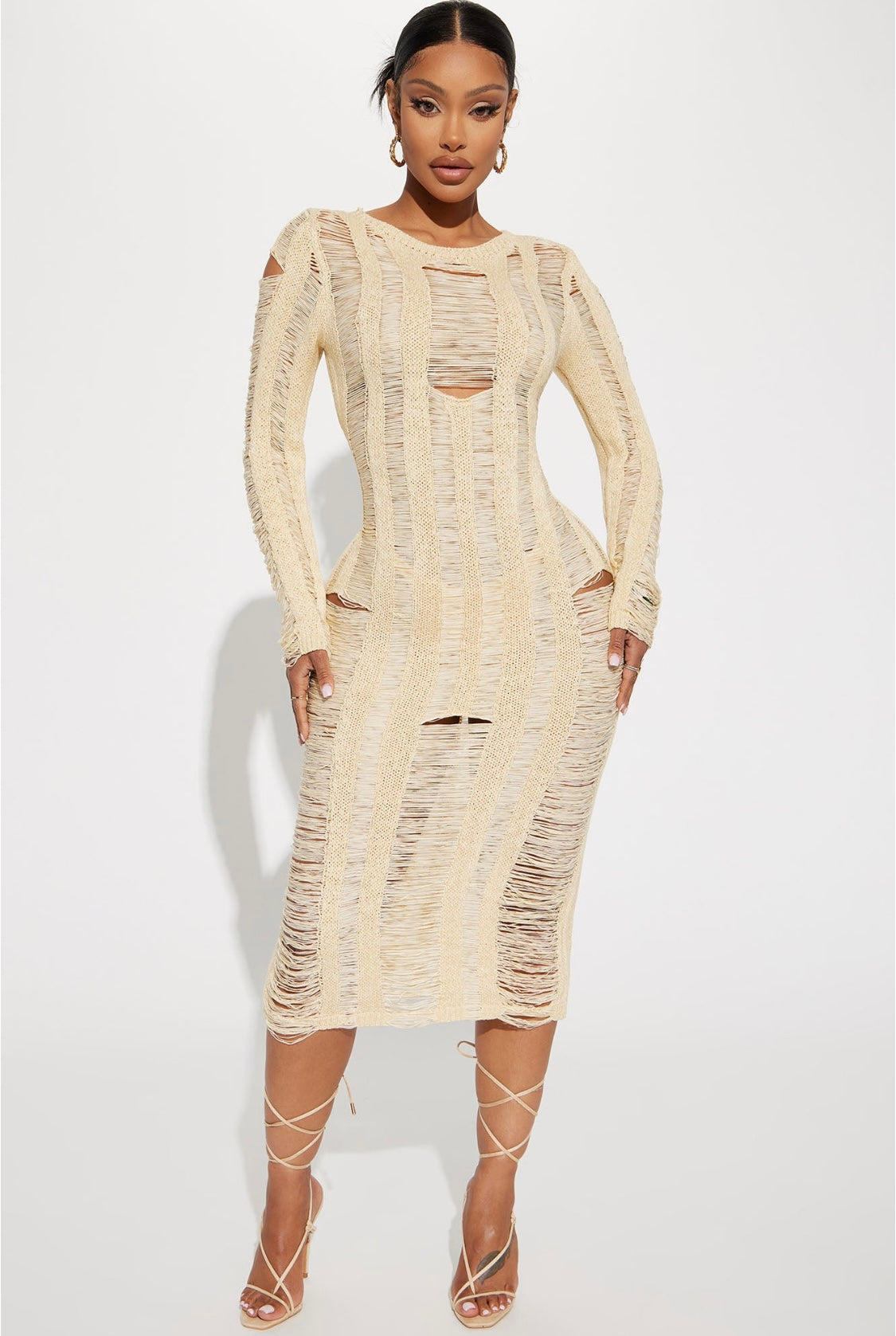 EyeCatching Crochet Dress-Ivory Bodi Language for Women