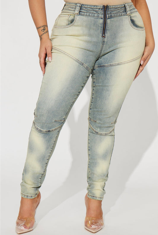 Vintage Wash Moto Skinny Jeans-True to size Bodi Language for Women