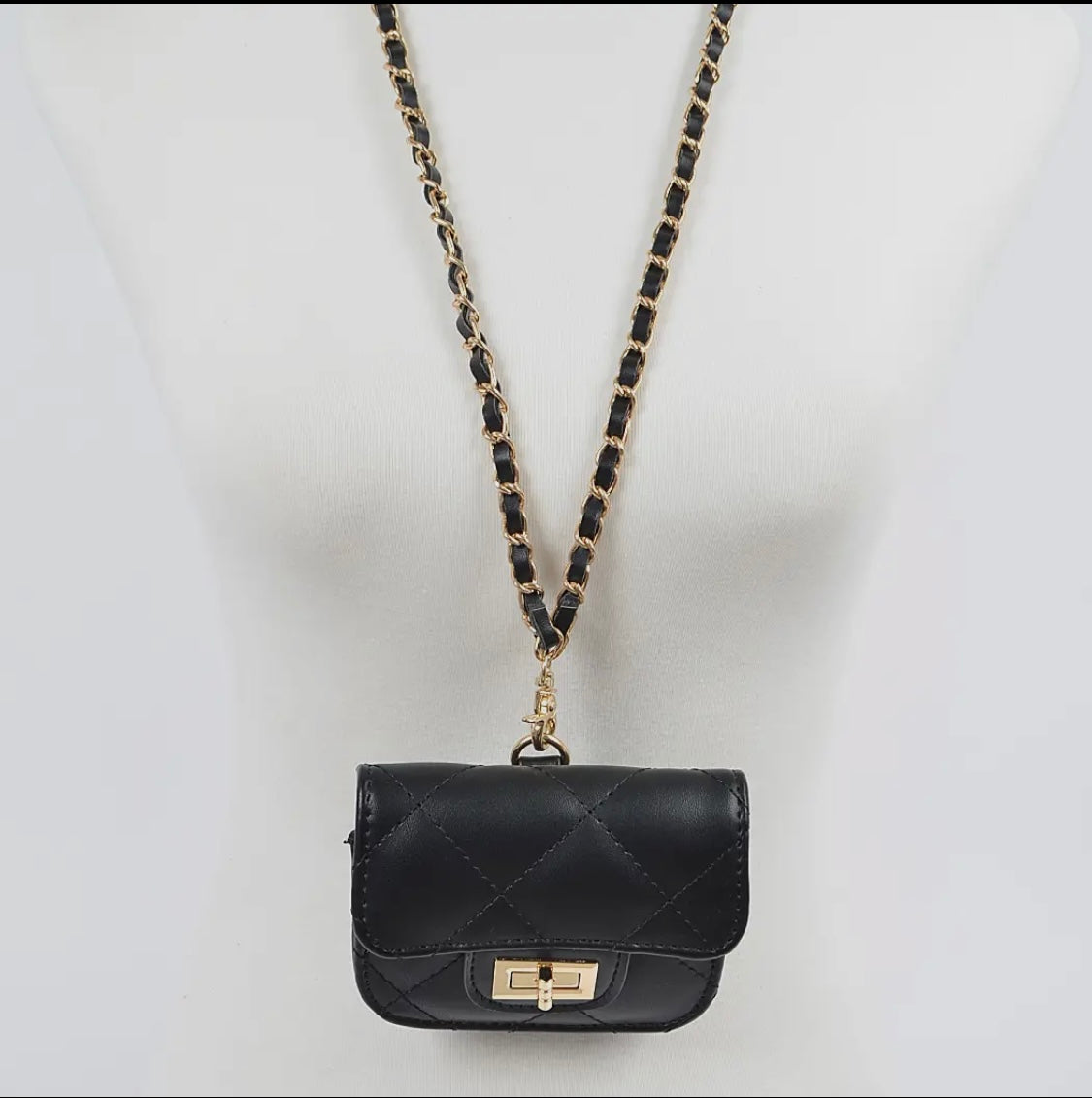 Quilted Mini Necklace Clutch: Black