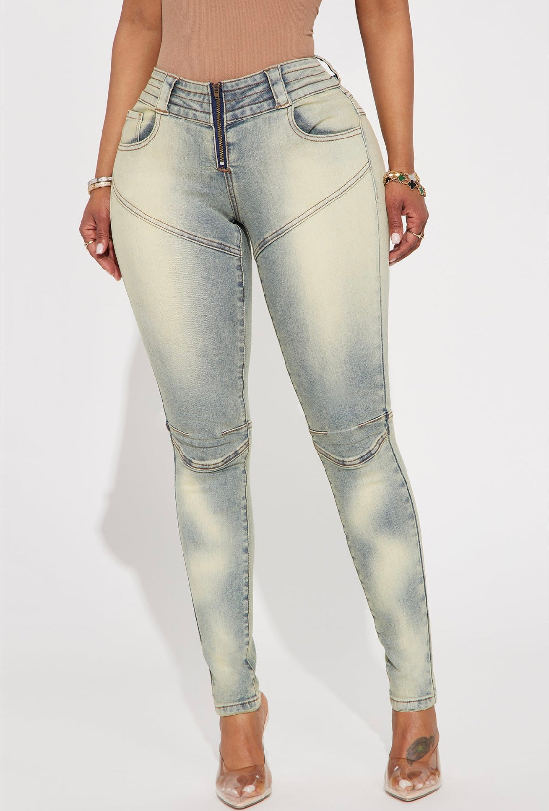 Vintage Wash Moto Skinny Jeans-True to size Bodi Language for Women