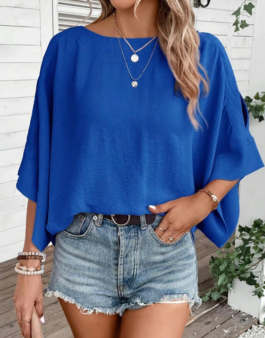 Fashionable Batwing Top-Royal Blue Bodi Language for Women