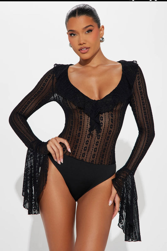 Fancy Ruffle Bodysuit-Black Bodi Language for Women