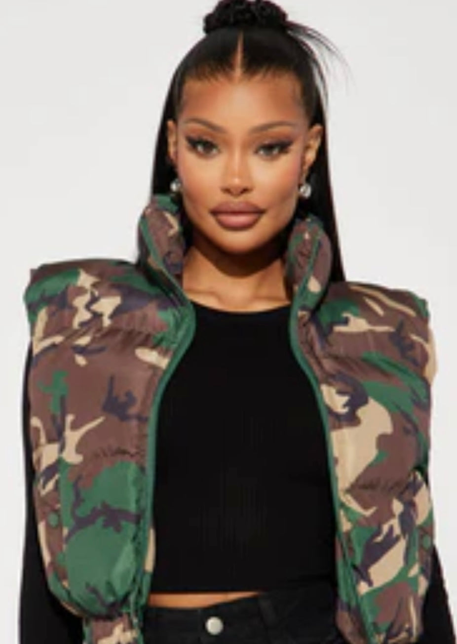 Camo Puffer Vest Bodi Language for Women