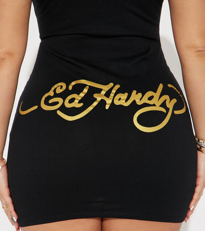 Ed Hardy Jersey Dress- Black / Plus