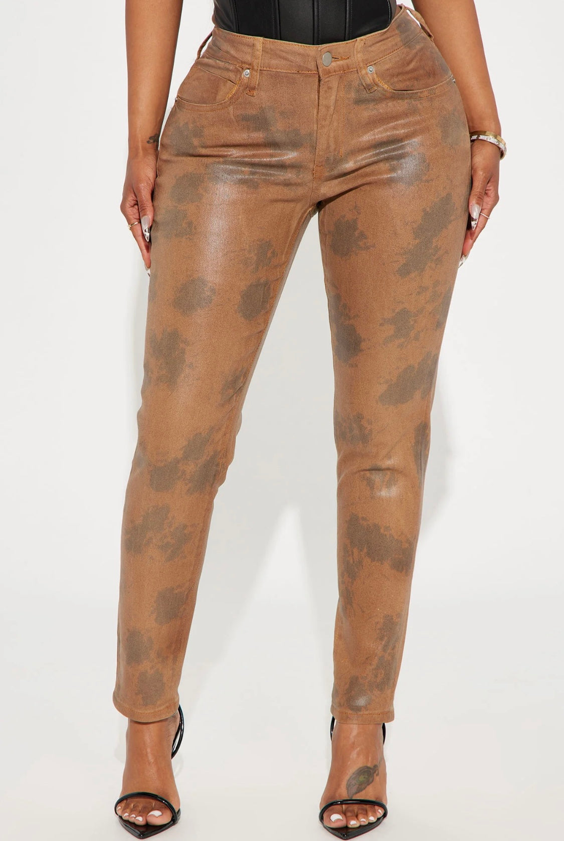 Washed Skinny Pants-Brown Bodi Language for Women