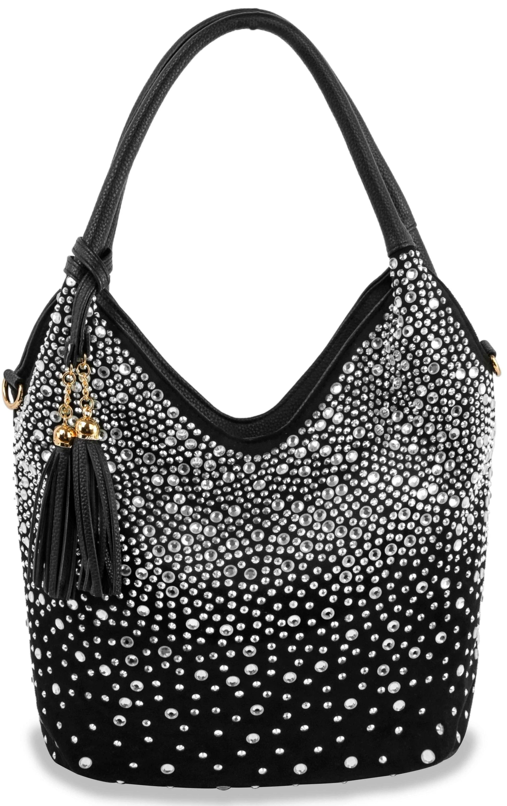 Glamorous Rhinestone Tall Shoulder Bag - Blue - Bodi Language for Women