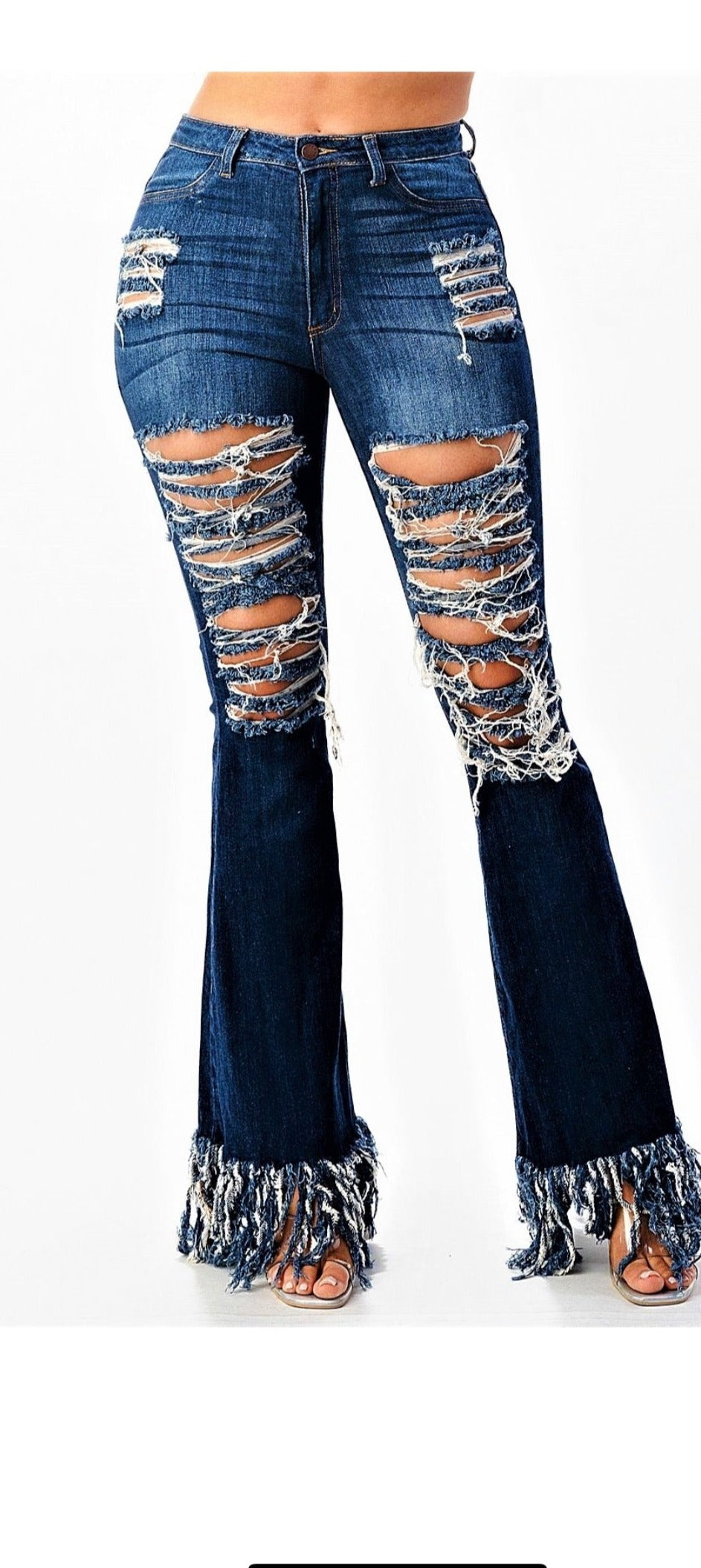 High Rise Shredded Flare Jean - Bodi Language for Women