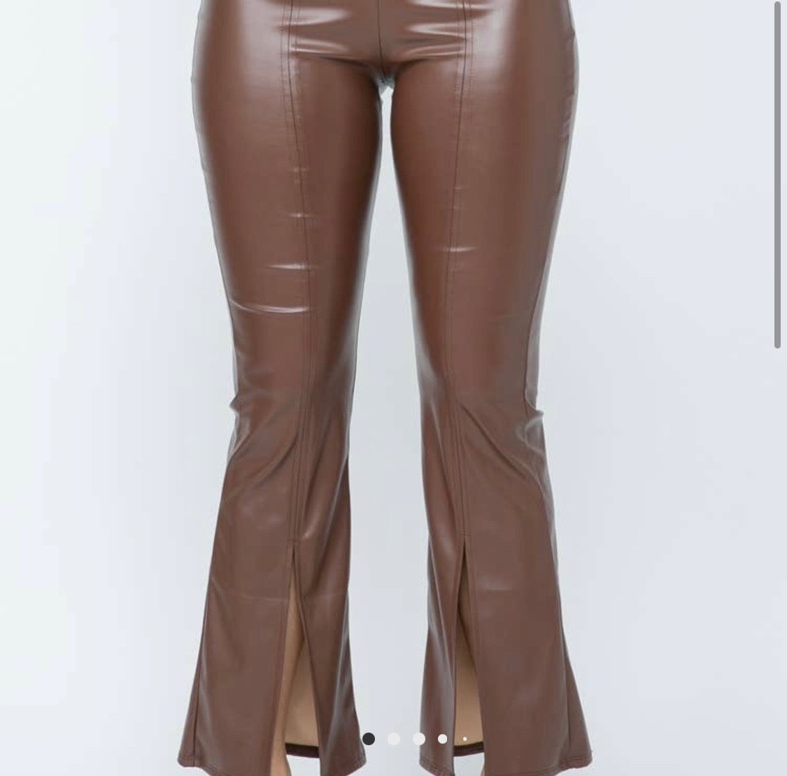 Pu Leather High Waisted Front Slit Hem Back Zipper Pants: Brown Bodi Language for Women