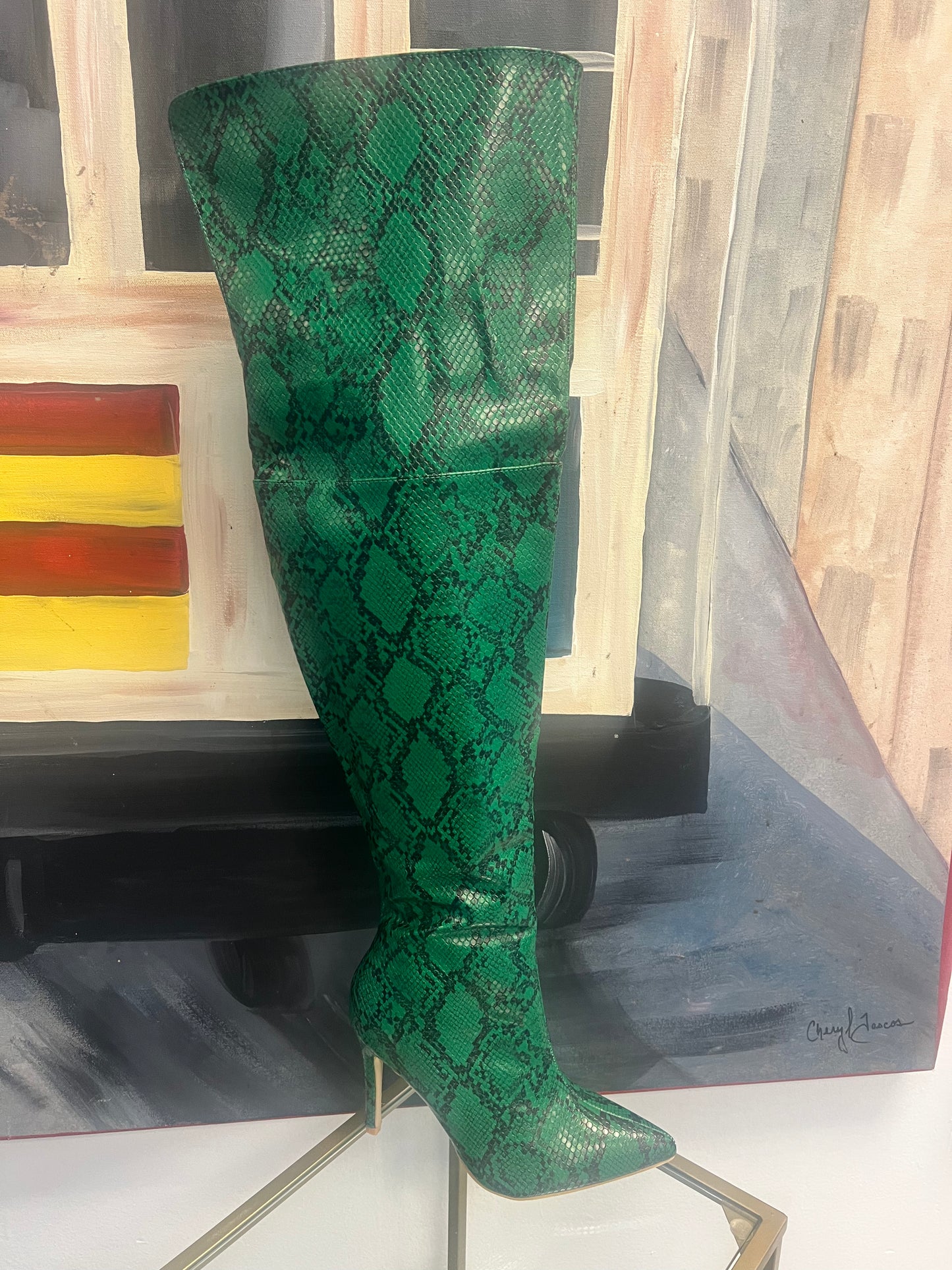 Green Animal Knee Boot