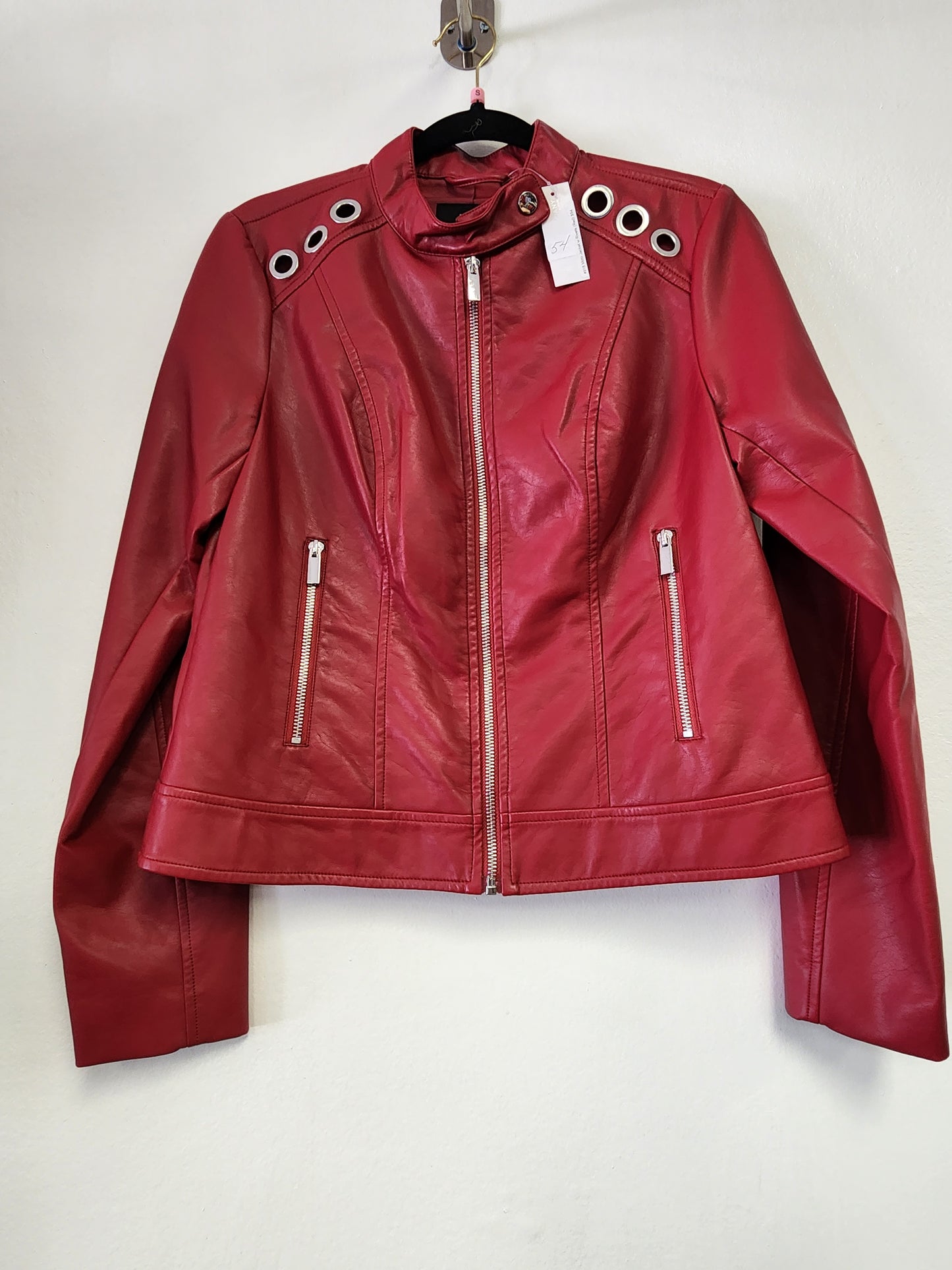 Moto Jacket w Rivets In Red - Bodi Language for Women