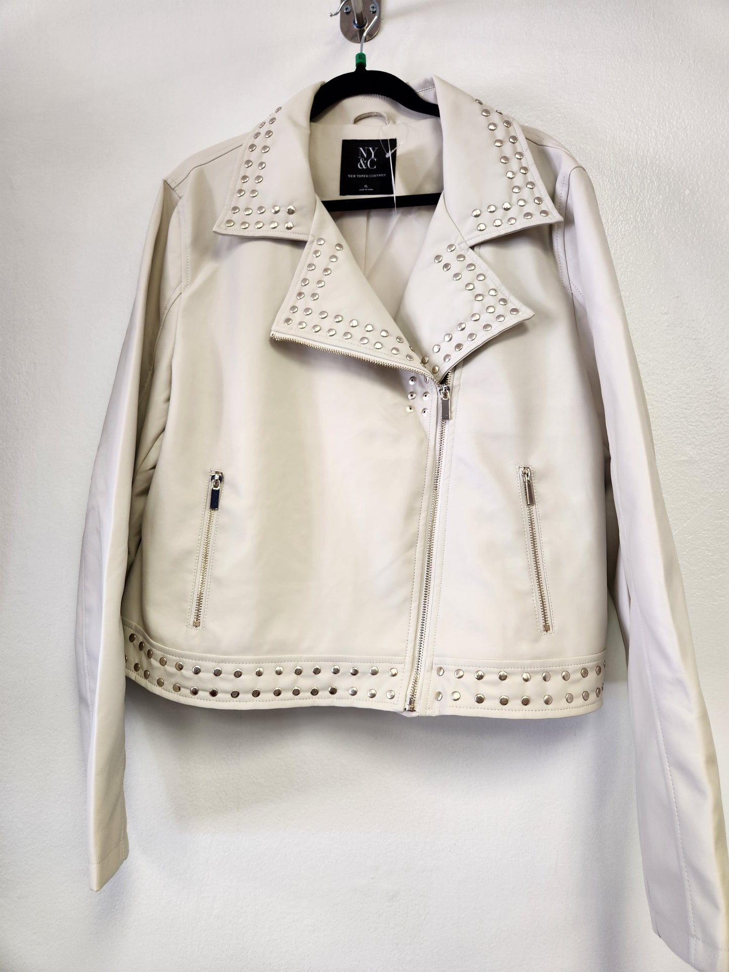 Moto Studded Jacket In White - Bodi Language for Women