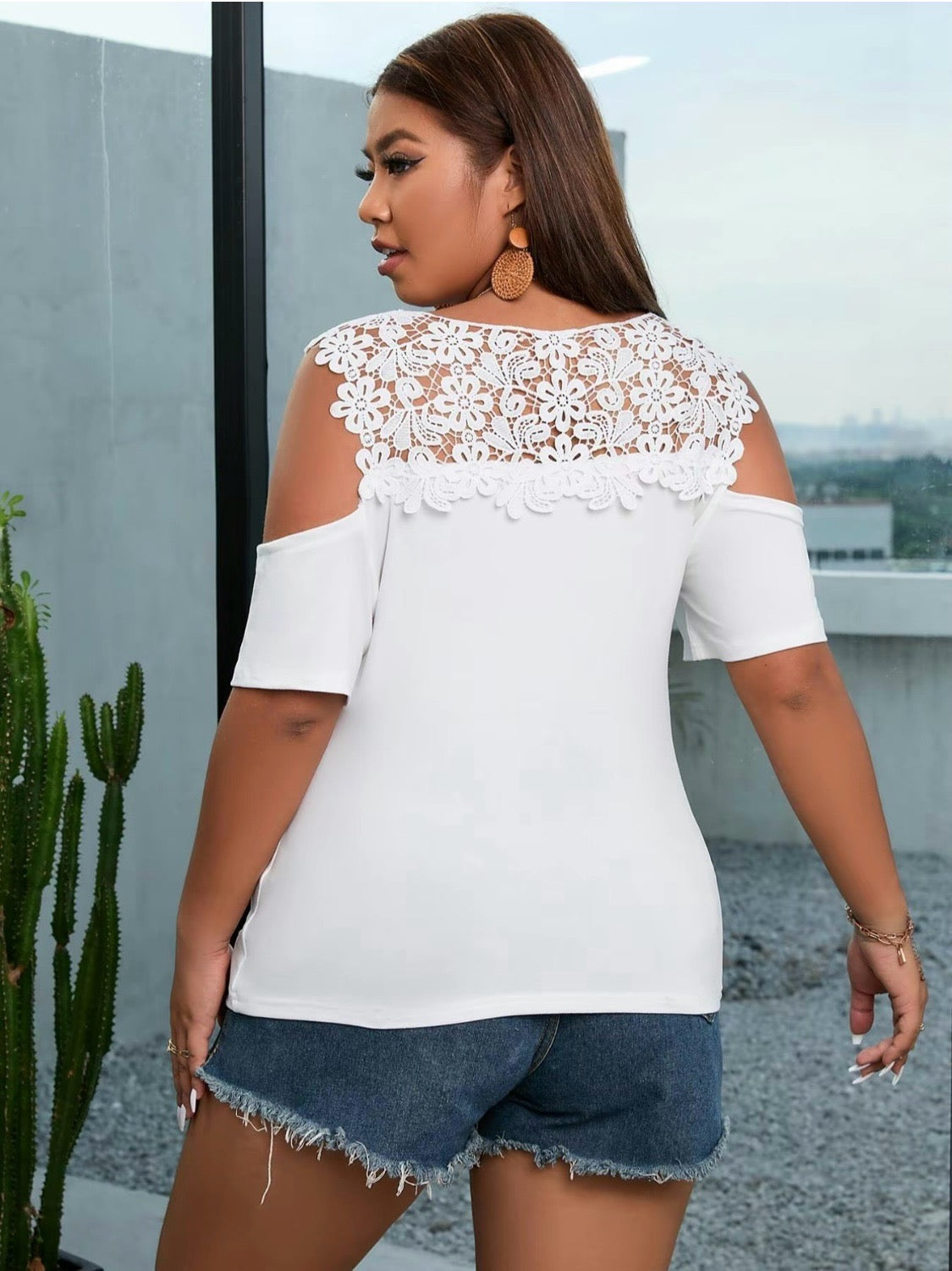 Plus Size Cold Shoulder Lace Tee - Bodi Language for Women