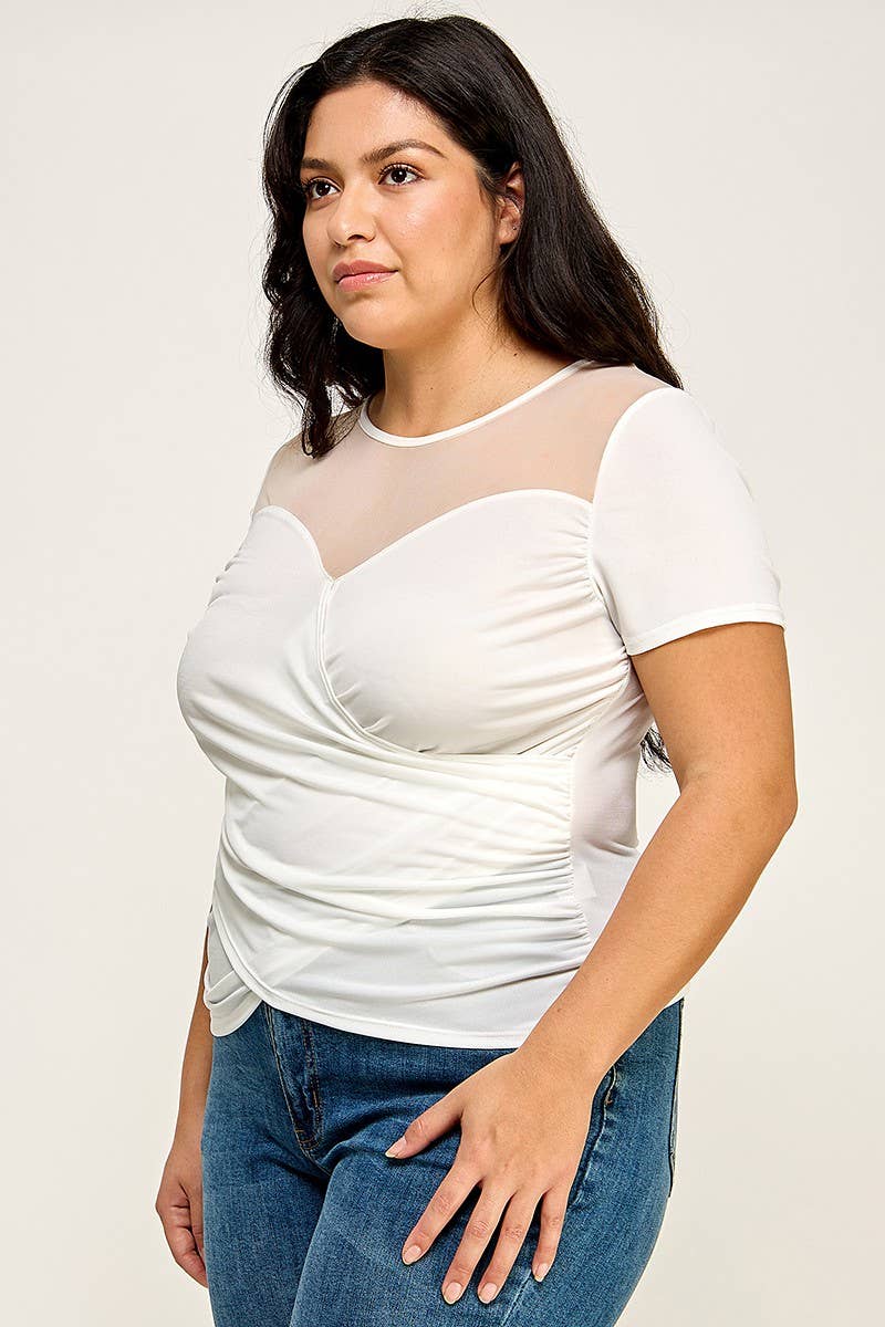 Plus Size Mesh Wrap Top - - Bodi Language for Women