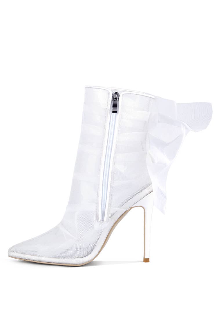 Princess Organza Wrapped Style Heeled Ankle Boots:White Bodi Language Boutique