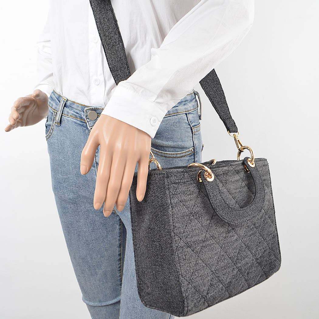 Quilted Washed Denim Handbag: Black Bodi Language for Women