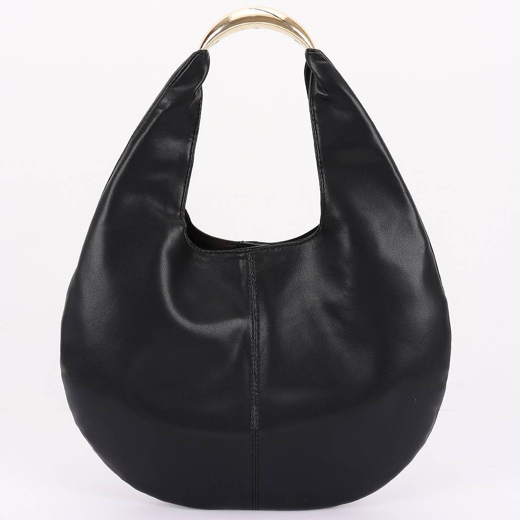 Faux Leather Hobo Bag: BLK