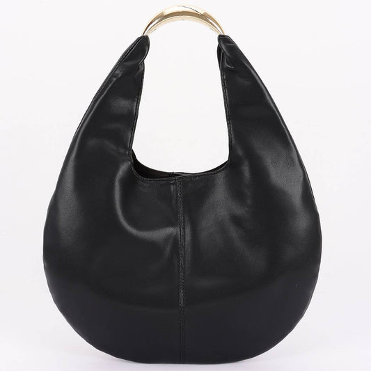 Faux Leather Hobo Bag: BLK