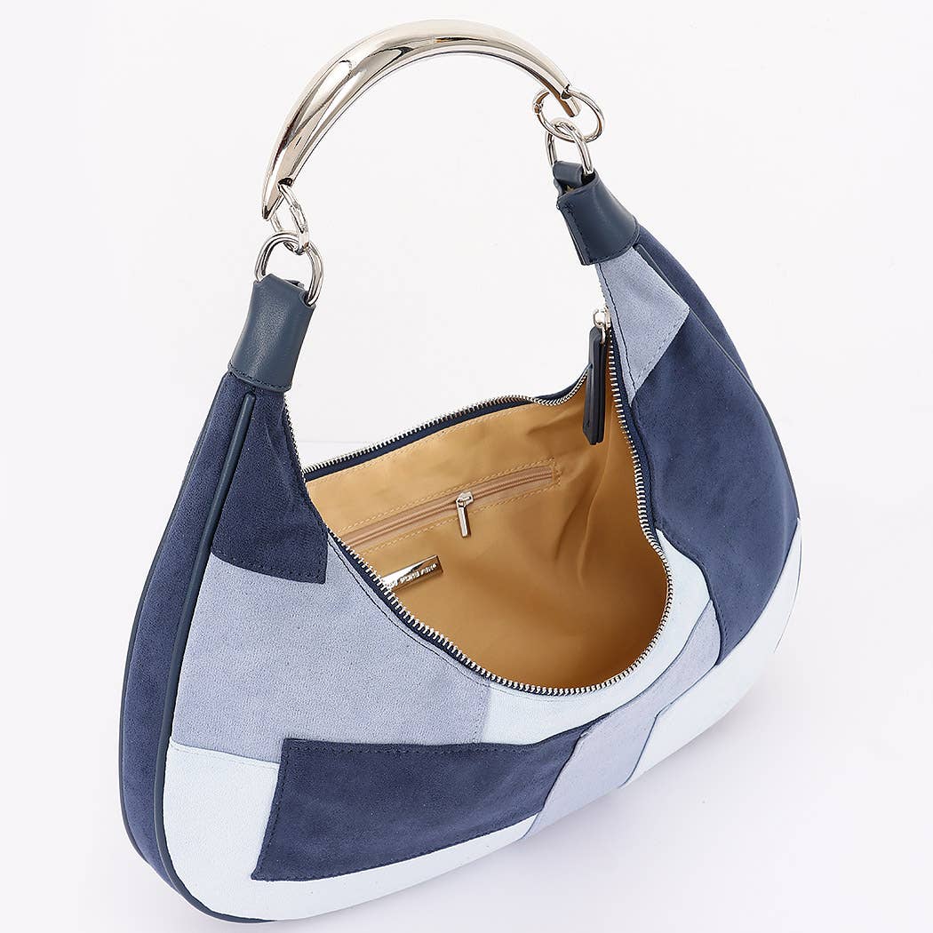 Faux Suede Hobo Bag: Blue