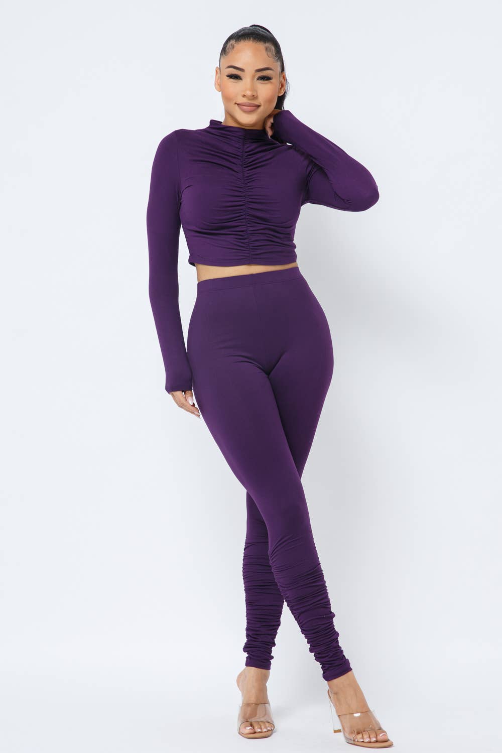 Top Ruched Legging Set: Rust