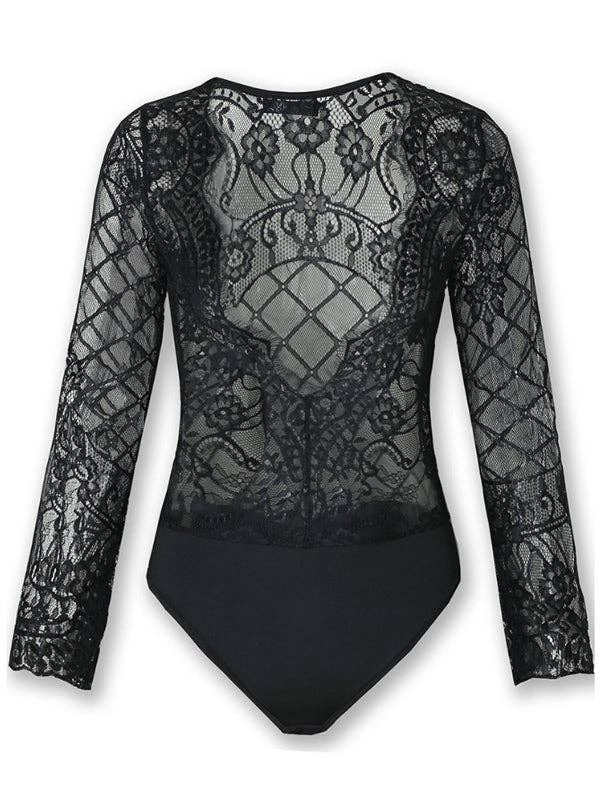 Tourtiwi - Sexy See-through Long-Sleeved Eyelash Jumpsuit: Black / S